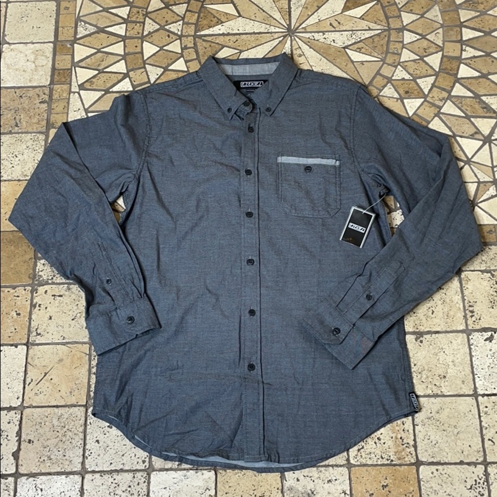 New Ezekiel Mens Button Down Long Sleeve Casual Shirt Gray Small - Picture 1 of 11